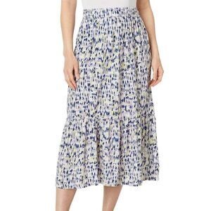 NIC + ZOE $128 NZT Abstract Ikat Tiered Midi Indigo Multi Skirt SZ XL NWT!